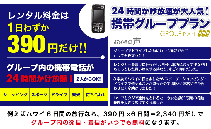 レンタル料金は1日わずか390円だけ!!