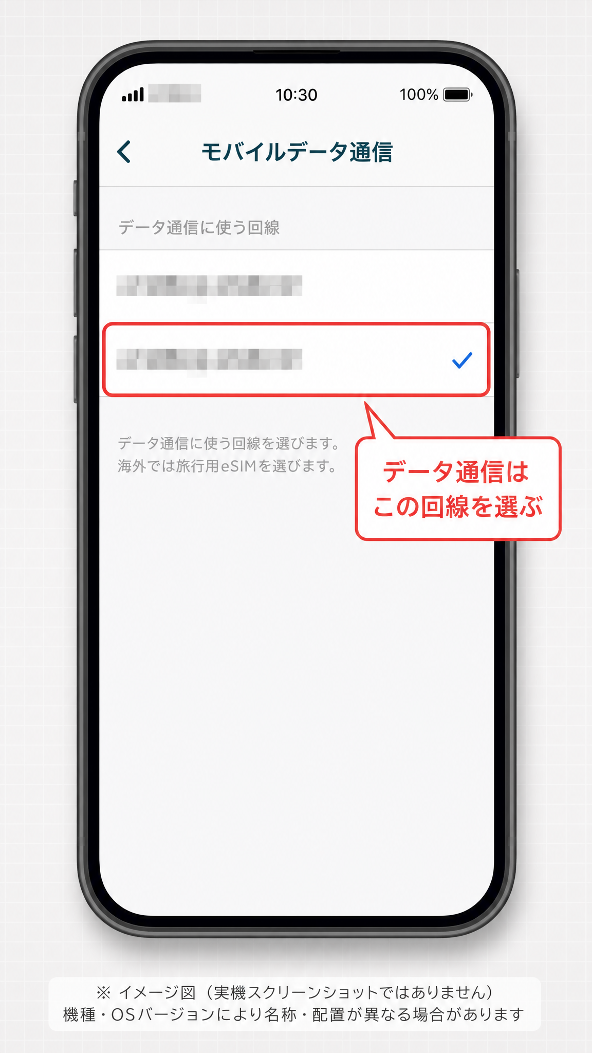 iOSの「モバイルデータ通信」回線選択画面