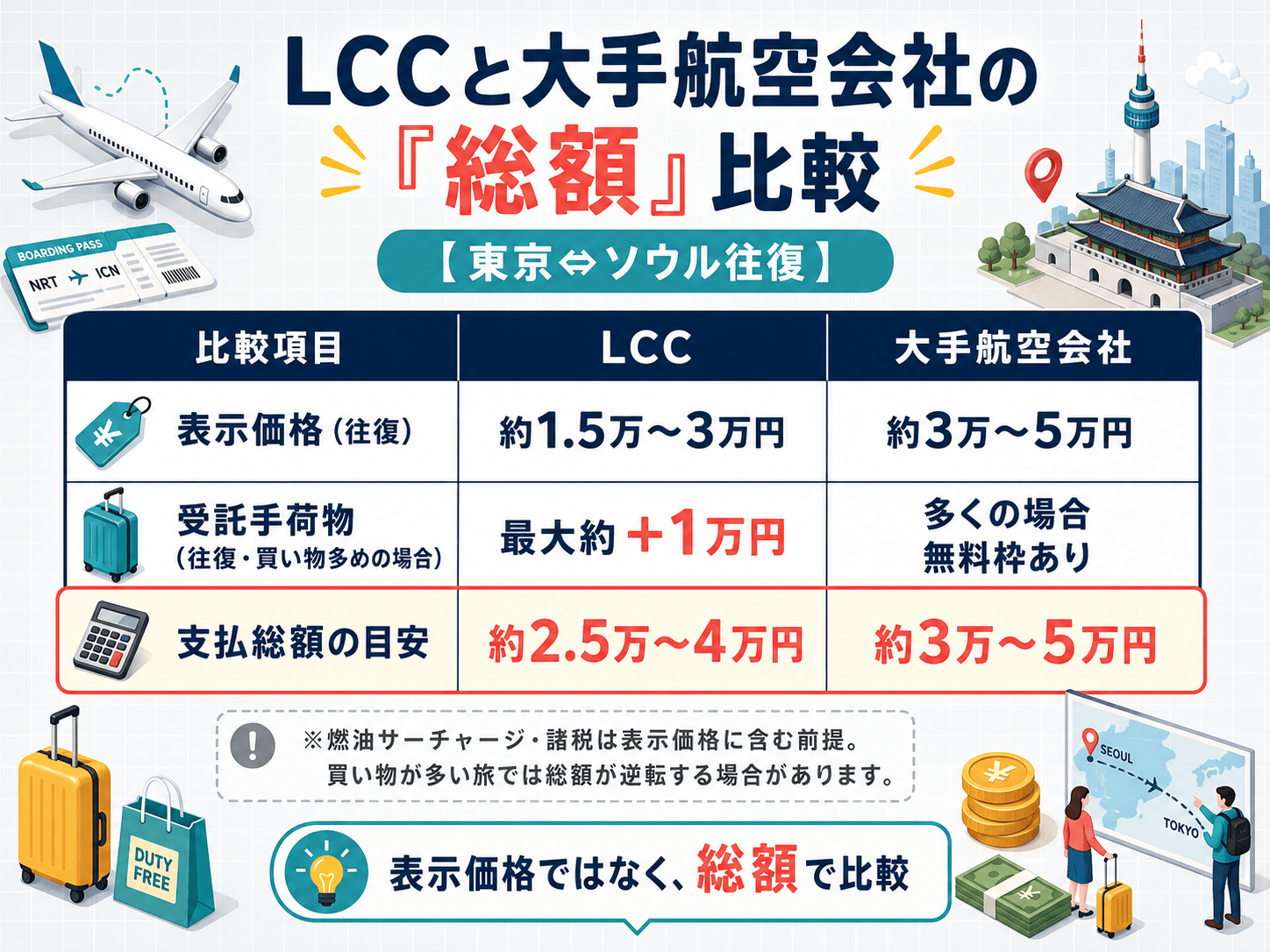 LCCと大手航空会社の支払総額比較